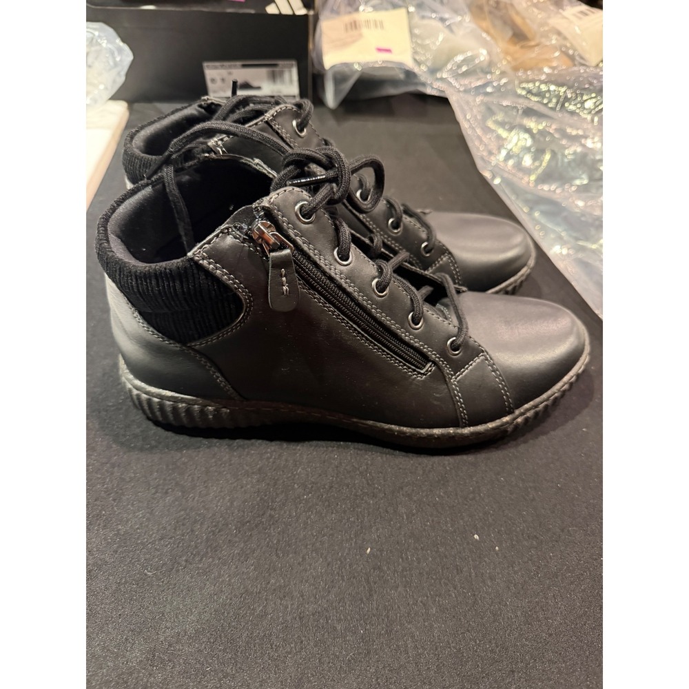 Clarks Collection Womens Black Leather Side Zip Lace Up Ankle Boots Sneaker Sole
